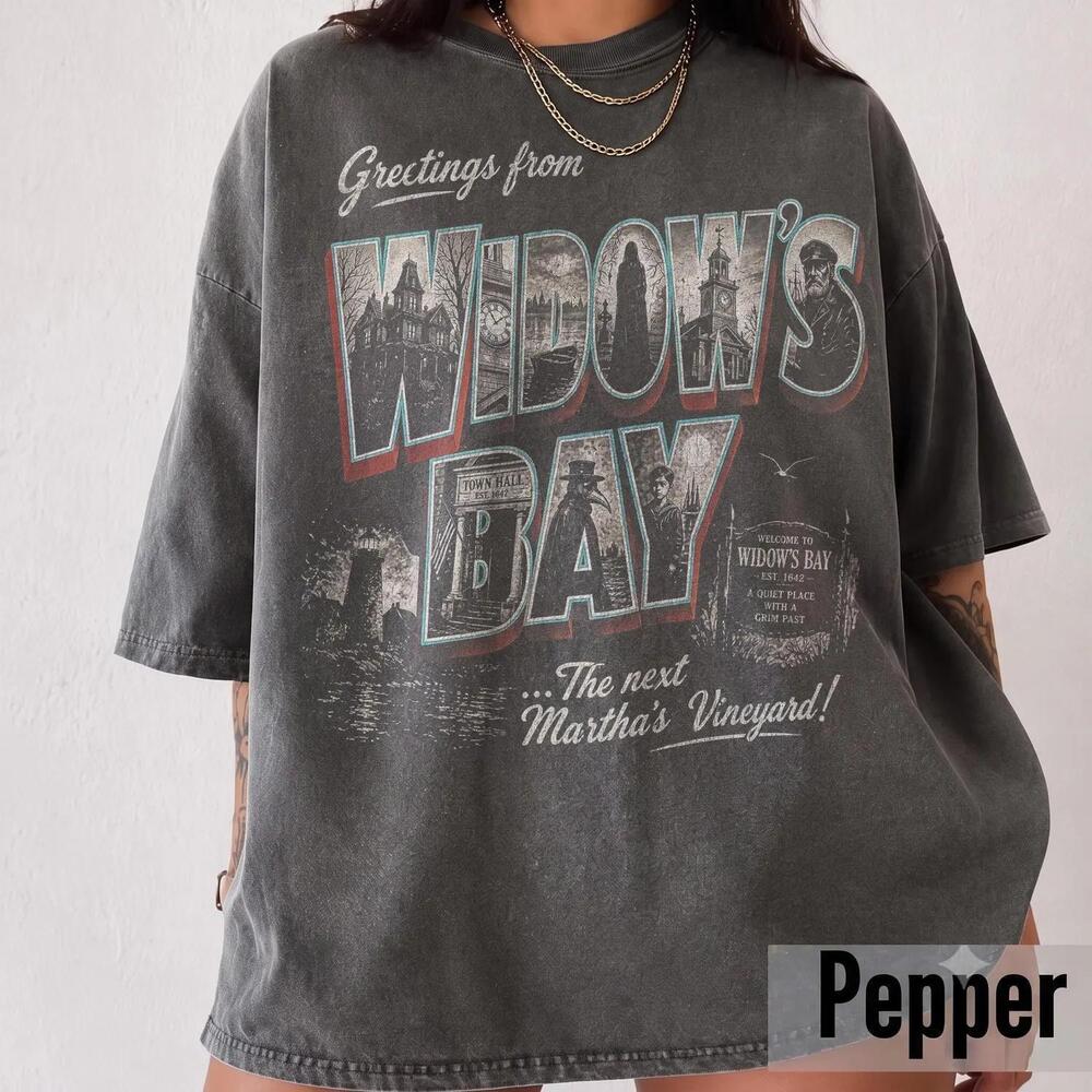 Greetings From WidowS Bay Shirt, Retro Spooky Travel Postcard